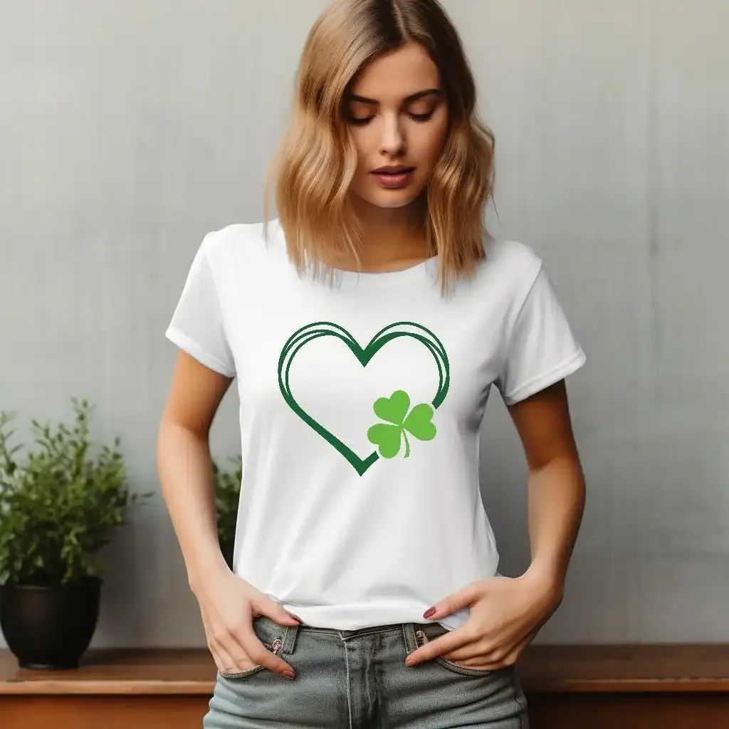 St Patricks Day Heart Shamrock T shirt Irish Four Leaf Clover Mom Lucky
