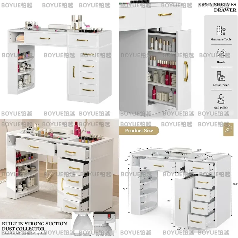 multi-functional white manicure table, advanced sense design, storage, plate manicure