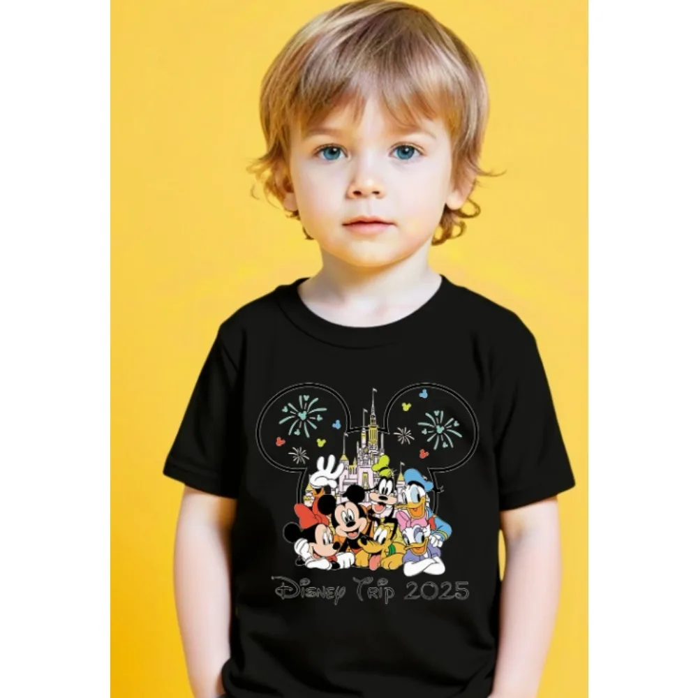 

Summer Disney Castle Printed Short Sleeve High Quality Men's and Women's Short Sleeve Crew Neck Casual Comfort T-Shirt Top