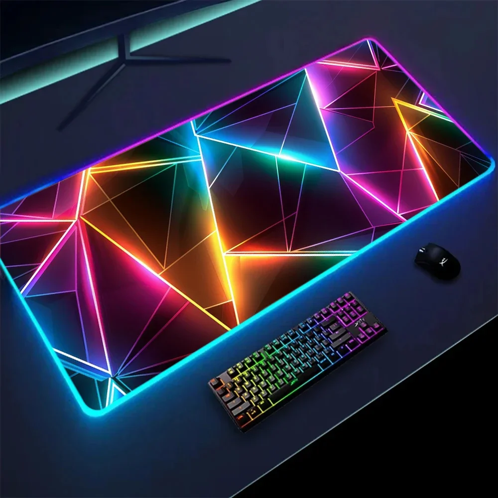 

RGB Gaming Mouse Pad New 3D Geometry Desk Mat HD Gamer Accessories Large LED Light Mousepads PC Computer Carpet with Backlit