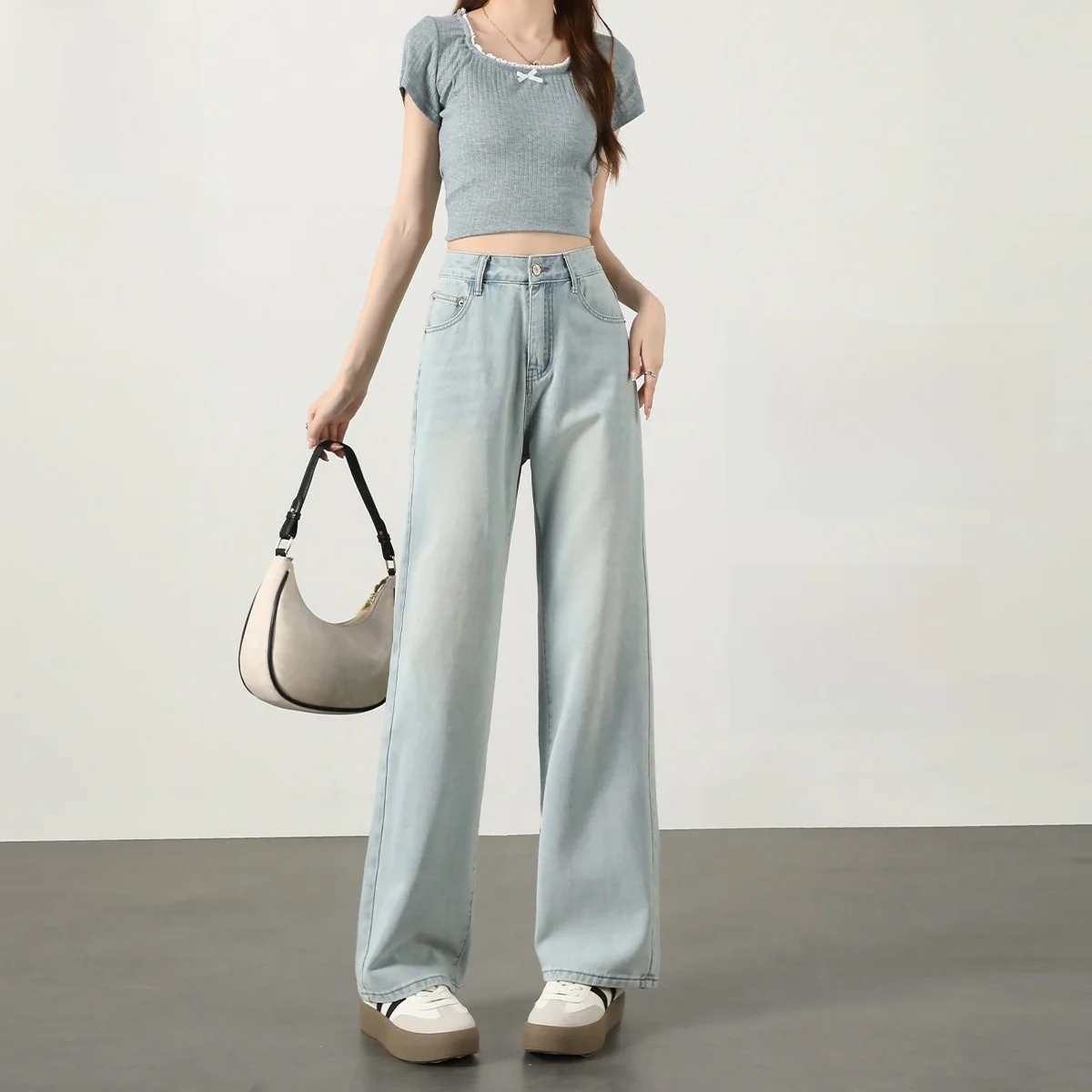 

Настоящее плетение, весна-осень, новые женские джинсы, свободные широкие брюки, винтажные драпированные универсальные длинные брюки с высокой талией