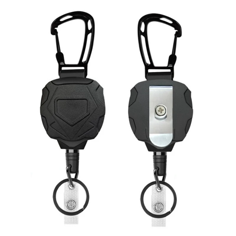 1 PCS Retractable Keychain Heavy Duty Carabiner Badge Holder ID Badge Reel With Steel Retractable Cord