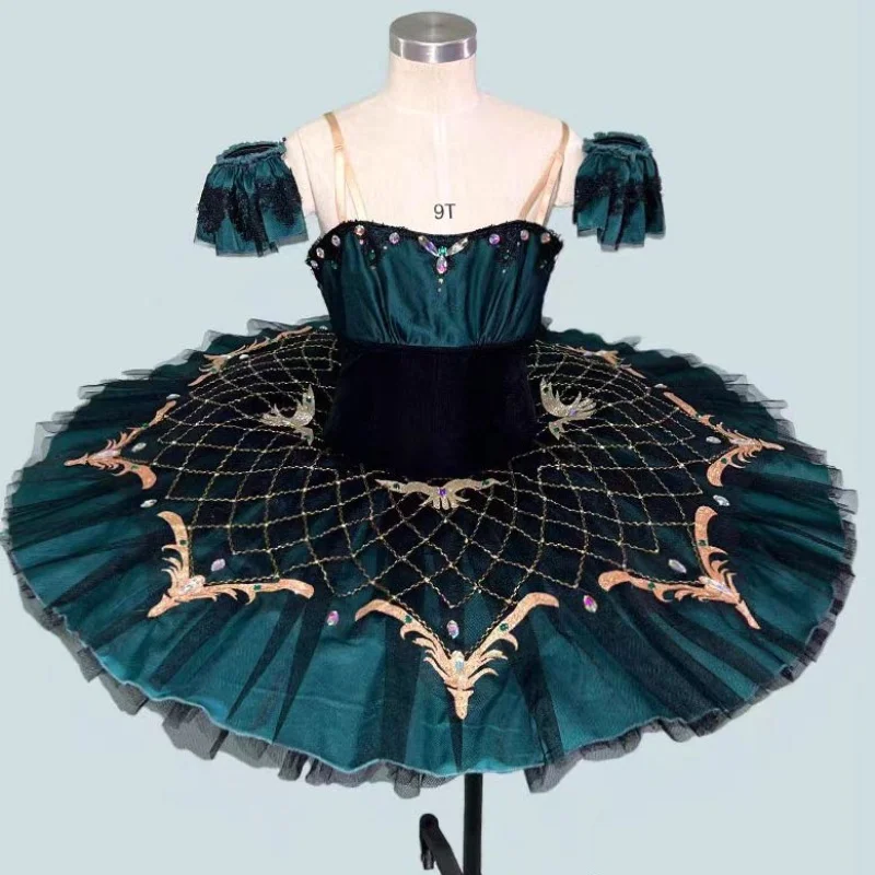 Dark green Esmirada ballet stage dress Women\'s professional competition tutu dress Performance Practice TUTU dress