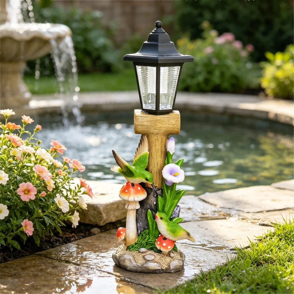 Resin Solar Bird Mushroom Outdoor Garden Light Statue Decor for Patio Yard Pathway Lawn Ambient Night Illumination