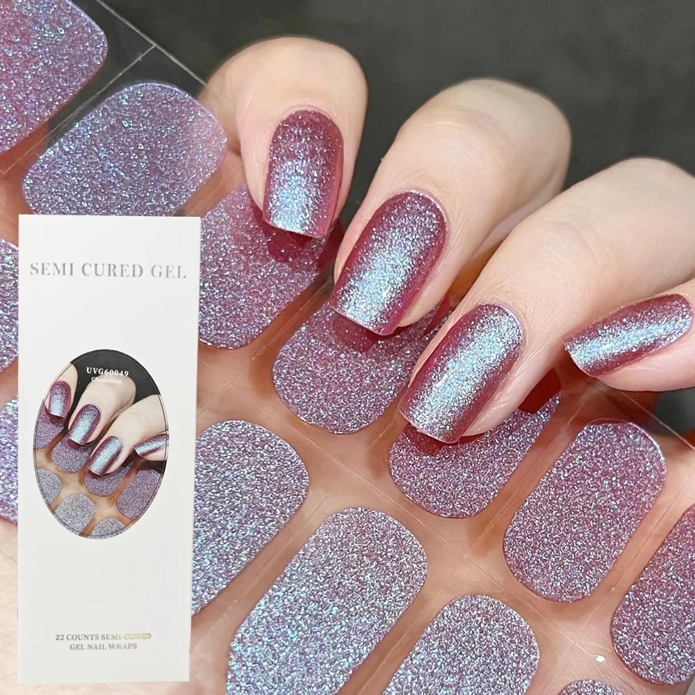 

Semi Cured Gel Nail Strips Nail Gel UV Stickers Chameleon Aurora Uñas Gel Polish Wraps Full Cover Long Lasting Finger Nail Decal