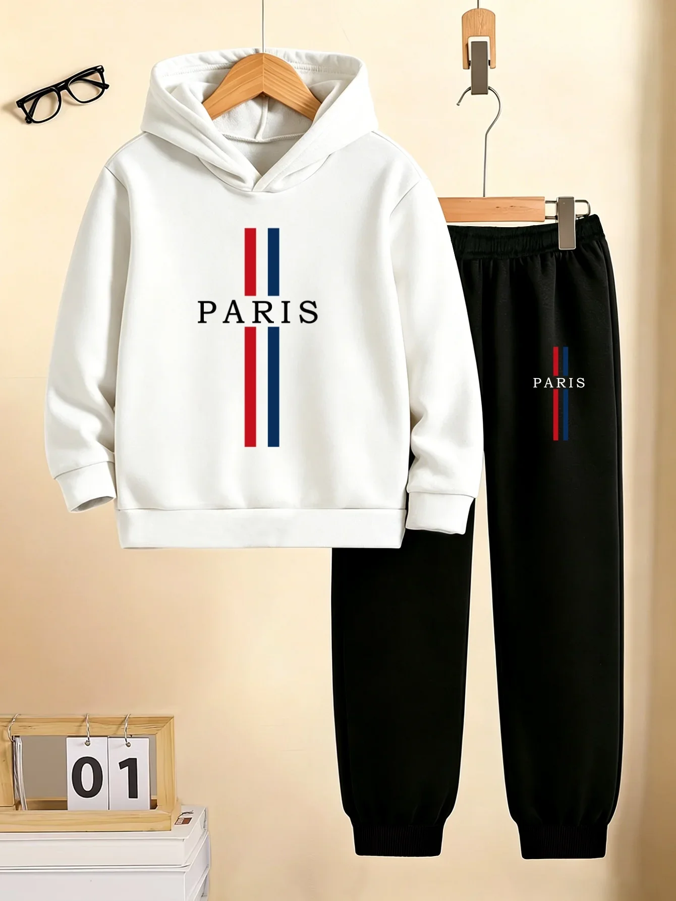 New Autumn/Winter 2-Piece Christmas Set: Hooded Sweatshirt & Joggers – TrendyPARISVertical Stripe Print (Perfect Christmas Gift)