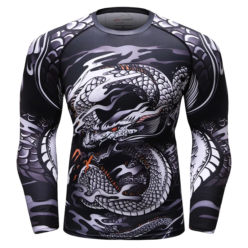 Brand New UFC BJJ MMA GYM Work Out Compression Rashguard T Shirt Men Exercise 3D Fitness Tights Bodybuild Cross Fit Rash Guard