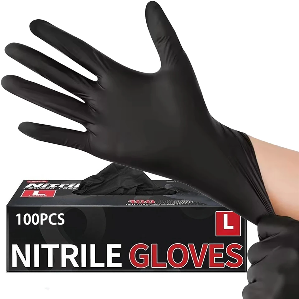 10/50/100PCS Black Disposable Nitrile Hand Gloves Multi-Use Soft Gloves Tattoo Beauty Pet Care Hairdressing Cleaning Supplies