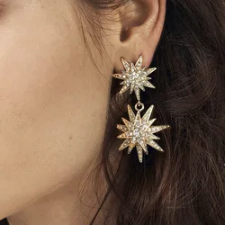 New Style Multi-Color Zircon Five-pointed Star Big Earrings for Women Fashion Jewelry 2022 Pendientes Vintage Women's Earring