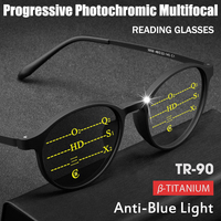 Progressive Photochromic Reading Glasses unisex Pure Titanium Multi-focus Anti-blue light Business Eyeglasses Round TR90 Frame