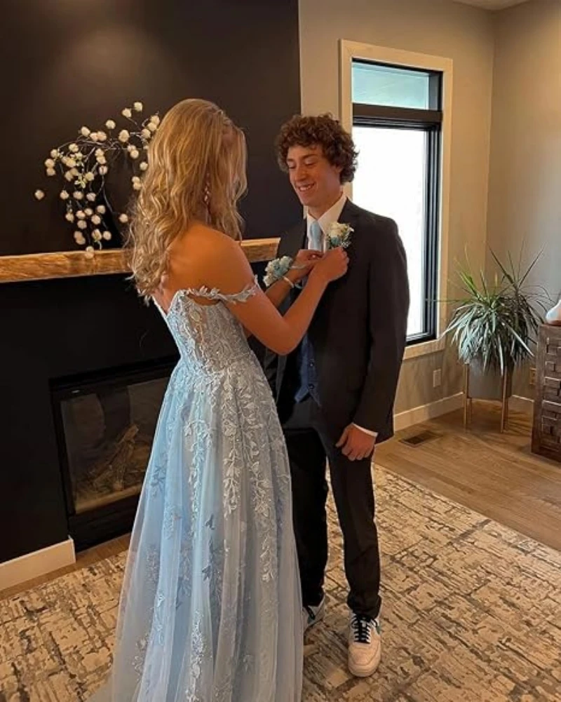 レースアップリケコルセットプロムドレスチュールロングボールガウン女性のためのフォーマルスパゲッティストラップスプリットウェディングドレス