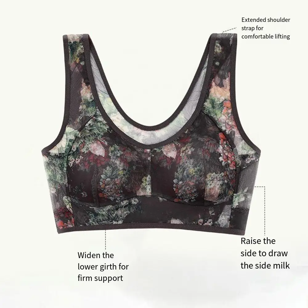 

Size Plus Size Lace Women's Underwear Buttonless Comfortable Summer Bra Vest Style Widen Band Floral Printed Underwear Seniors
