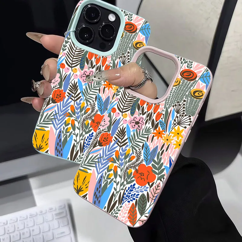 

INS Colorful Flower Bushes Phone Case For iPhone 14 15 16 Plus Pro Max 13 12 11 Pro 16E 8 7 SE 2022 XR XS X Lichee Pattern Cover
