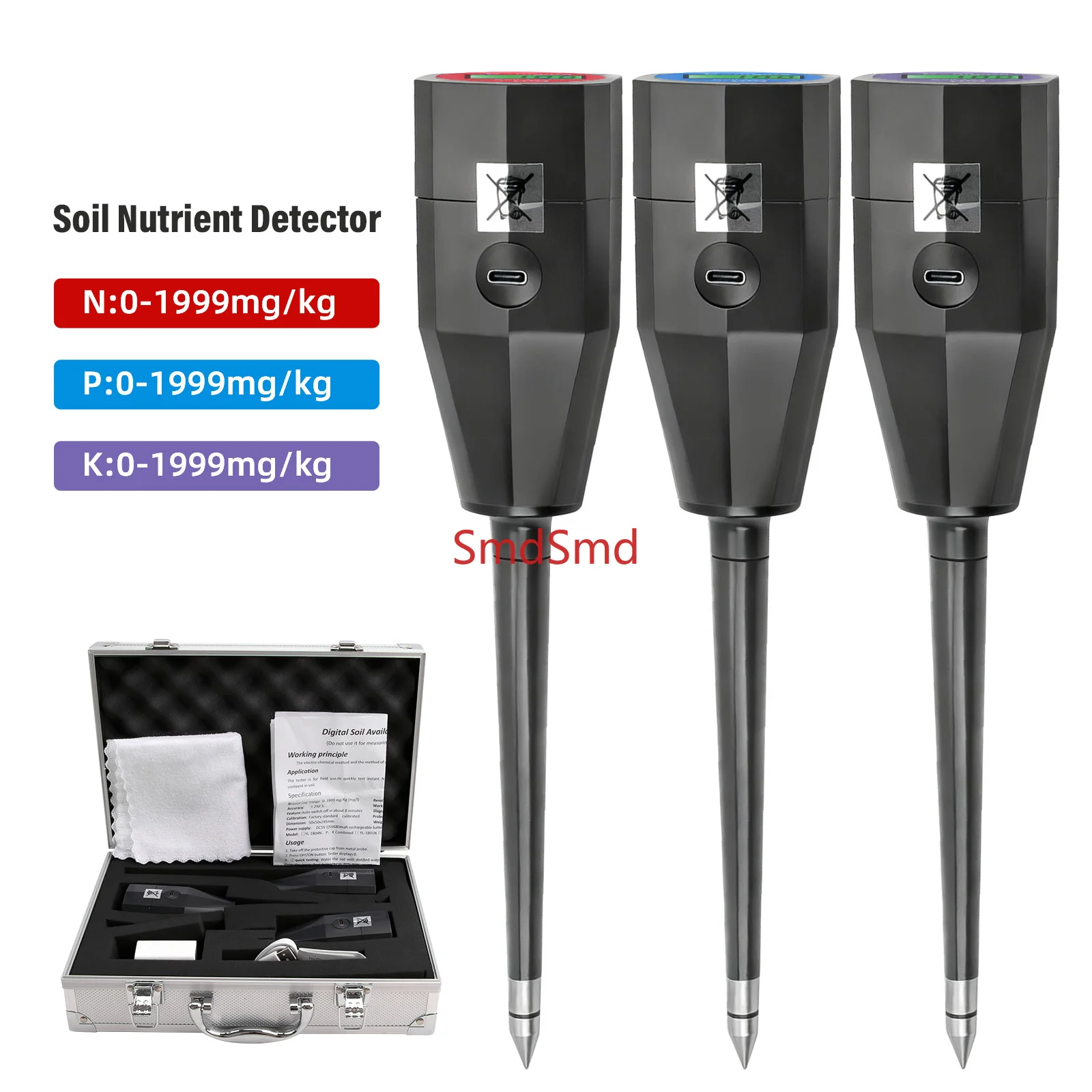 Soil Nutrient Tester NPK Sensor Digital Soil Analyzer 0-1999mg/kg Soil Fertility Meter for Nitrogen Phosphorus Potassium