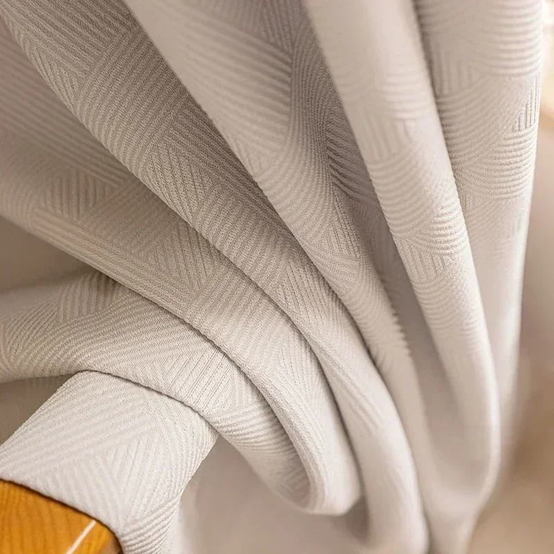 

Custom Size Cream Jacquard Chenille Luxury Curtains for Living Room Blackout Thicken Window White Tulle Elegant Home Garden
