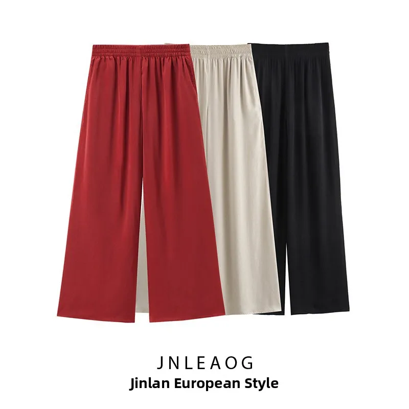 

JNLEAOG Women's Fashion Casual High Waist Elastic Wide Leg Pants Autumn New Style Polyester Fiber mid Stretch Straight Leg Tr...