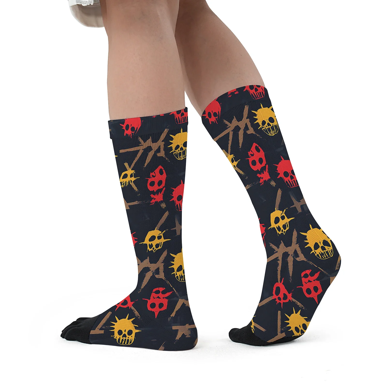 A pair of anti-war Skull graffiti print personality mid-tube sports fashion five-finger socks Elastic immutable party birthday