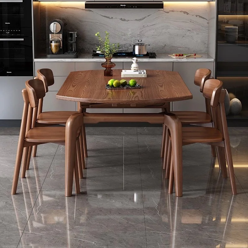 All solid wood ash wood dining table Chinese antique square and round dual-purpose folding dining table and chairs retractable