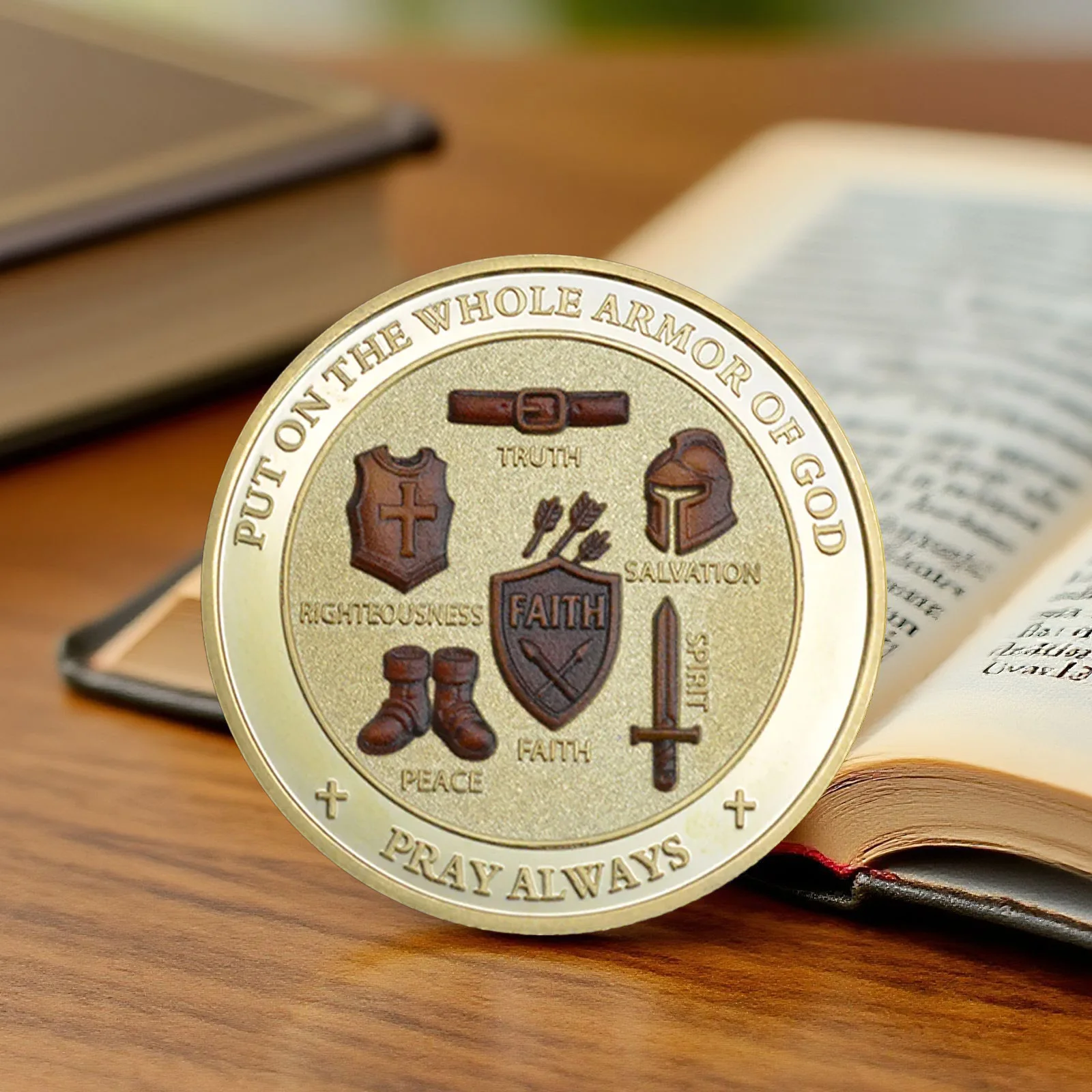 New Pray Always Collection Coin Put on The Whole of God Knight Souvenir Coin Gold Plated Home Decoration view 6