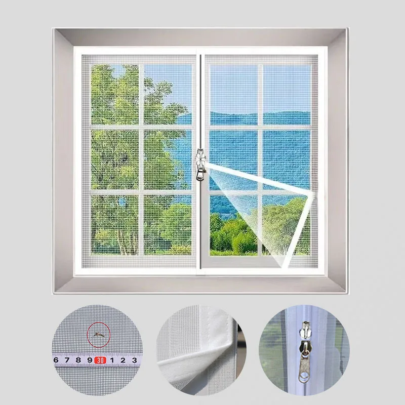 Simple White, Multi Size Window Mesh, Double Zipper Self-Adhesive Tape, Mosquito Screen Window, Window Mosquito Net Curtain Mesh