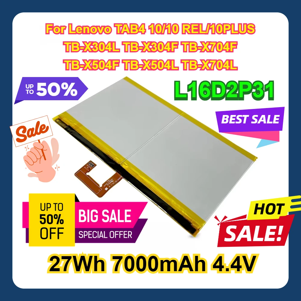 27Wh 7000mAh 4.4V L16D2P31 Battery For Lenovo TAB4 10/10 REL/10PLUS TB-X304L TB-X304F TB-X704F TB-X504F TB-X504L TB-X704L