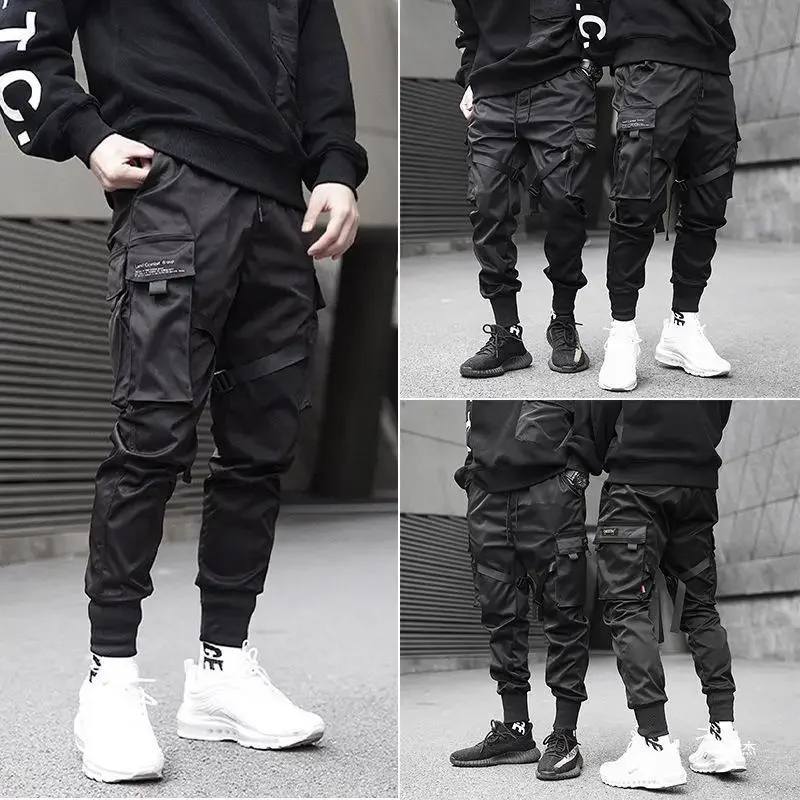 Trendy Black Ninja Hidden Warrior Casual Tactical Paratrooper Loose Fit Cargo Pants For Men Smooths Your Silhouette