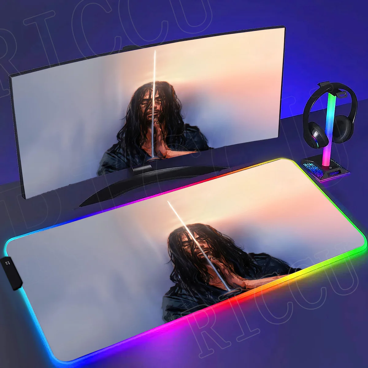 RBG اليابان الساموراي كاتانا 1000X500 مللي متر ماوس الوسادة Vagabond مانغا لوحة المفاتيح أنيمي الألعاب اكسسوارات لعبة خزانة السجاد LED حصيرة مكتبية #3