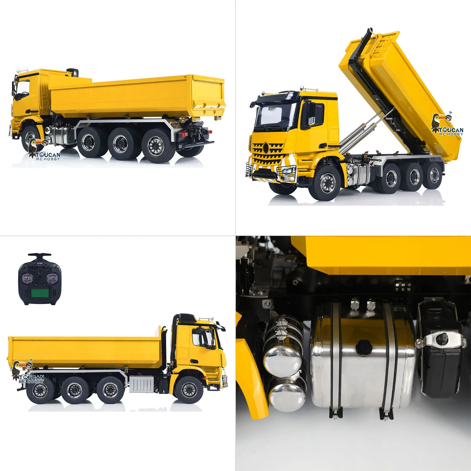 

8x8 RC Metal Full Dumper Truck 1/14 Scale Hydraulic Roll On Off 3-Speed Remote Control Car with Rear Axle Lifting Light Sound