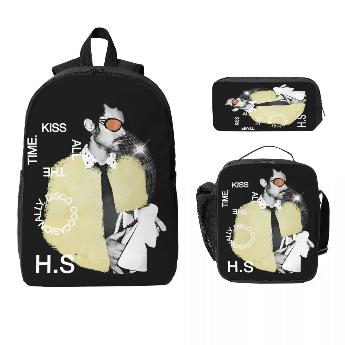 Harrys Styles Kiss All The Time Disco Occasionally School bags Set for Children Pencil Boxes Backpack Sets with Lunch Box