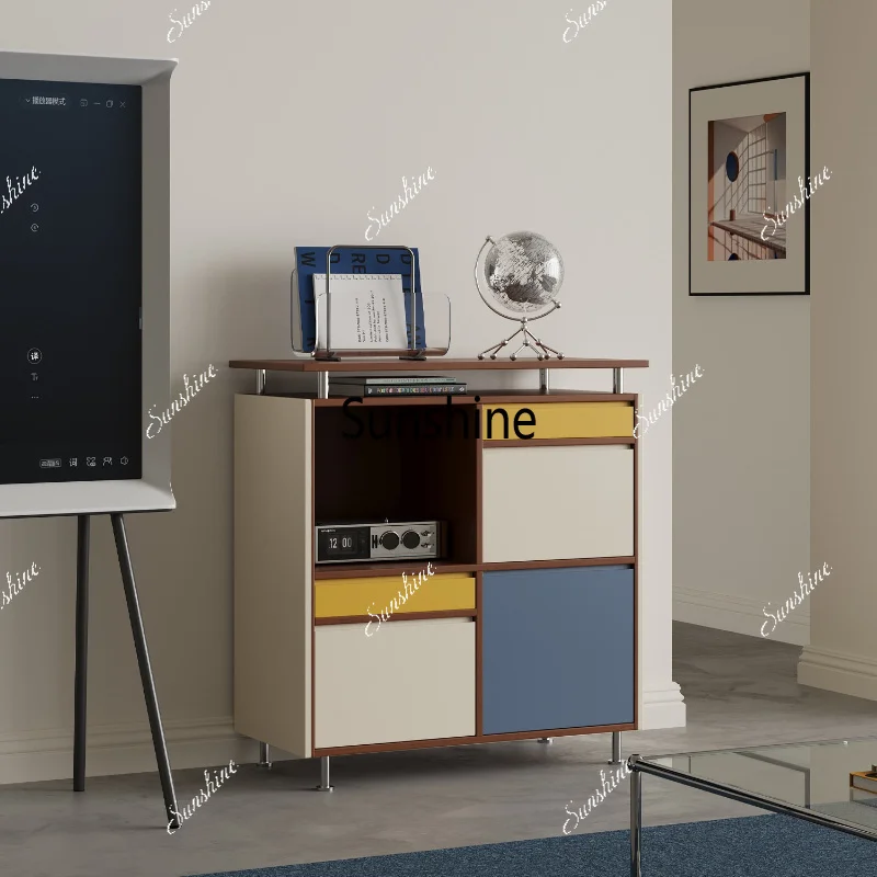 Modern simple contrasting color chest cabinet living room locker wooden storage cabinet