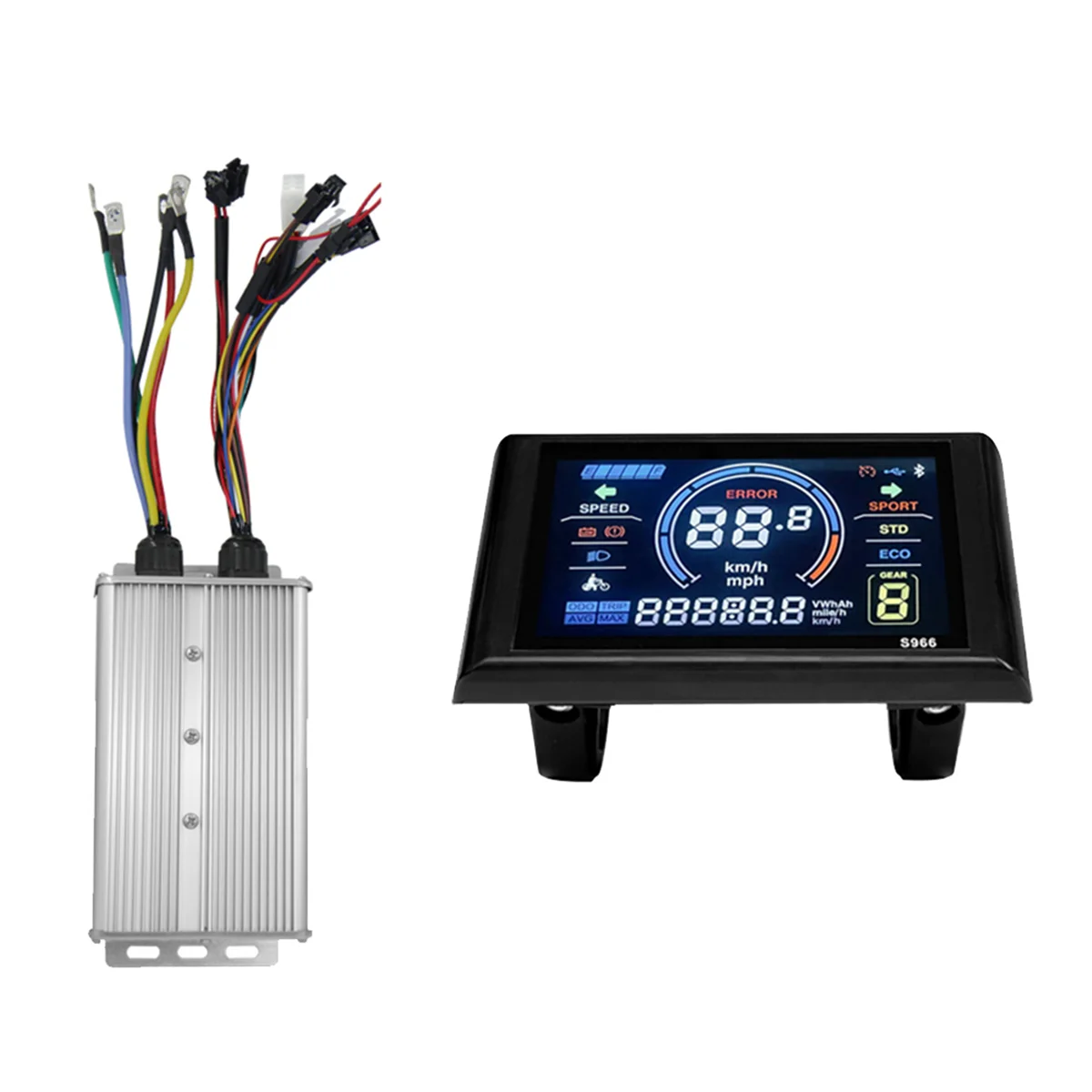 S966 Electric Bike LCD Display Meter+48V-72V/60A 18 Tube Sine Wave Controller E Scooter LCD Panel for Mountain EBike