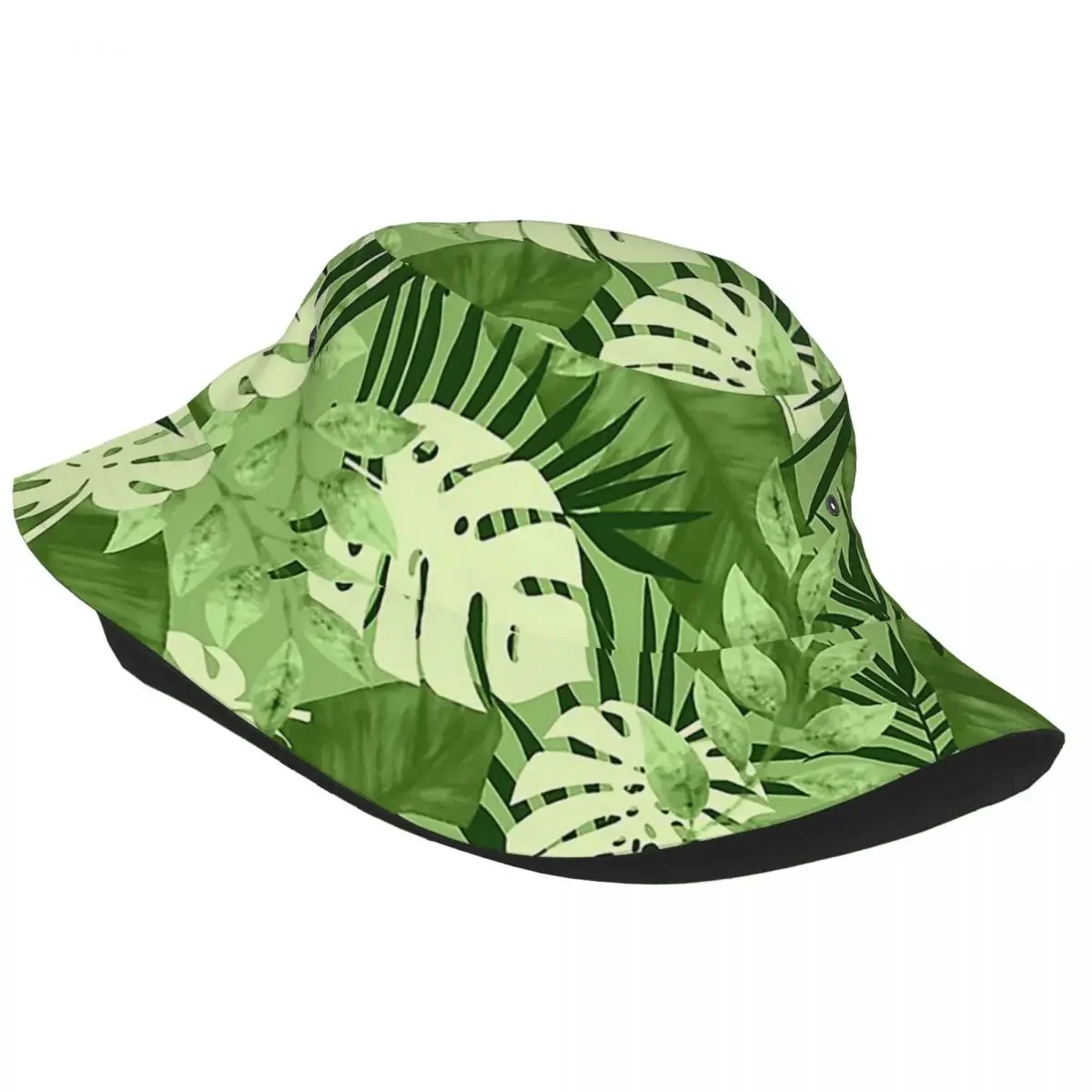 أوراق شجر الطبيعة دلو القبعات الصيف الشاطئ أغطية الرأس اكسسوارات الغابة الاستوائية النباتات الخضراء قبعة الصيد فتاة بنما قبعة Packable #2