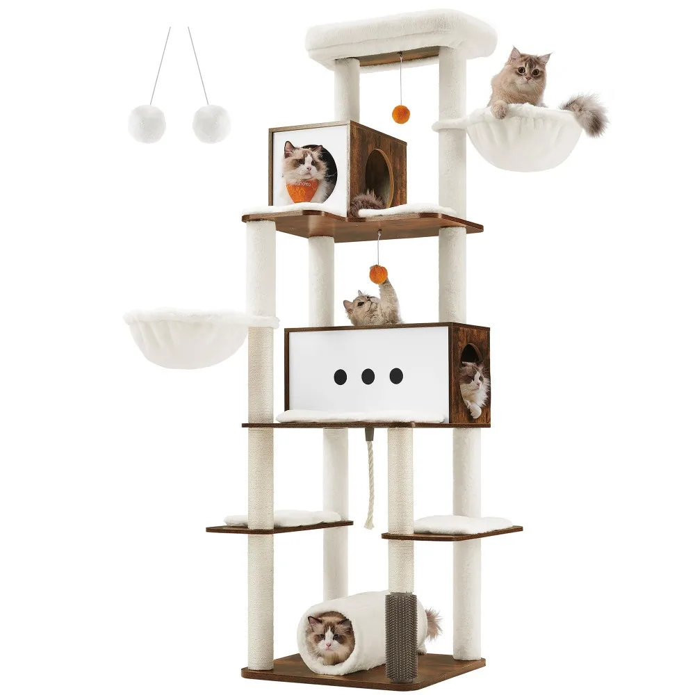 Cat Tree, 77.5-Inch Tall Modern Cat Tower, Multi-Level Cat Condo for Indoor Cats