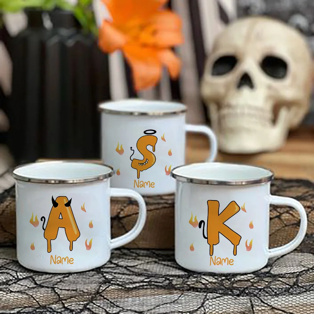 Personalized Halloween Mug Ghost Letter with Name Coffee Cup Fall Holiday Boys Girls Halloween Party Decor Mug Gifts for Kids