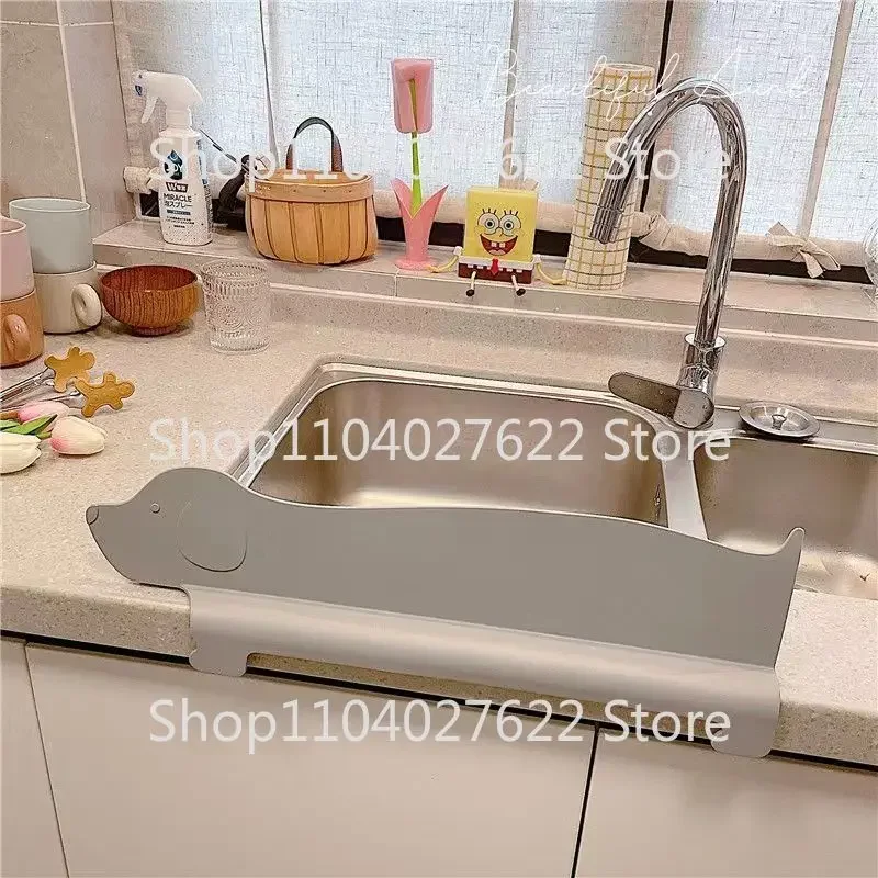 Cute Little Dog Sink Water Baffle Kitchen Wash Basin Wash Sink Splash Plate Silicone Suction Cup Type Water Baffle