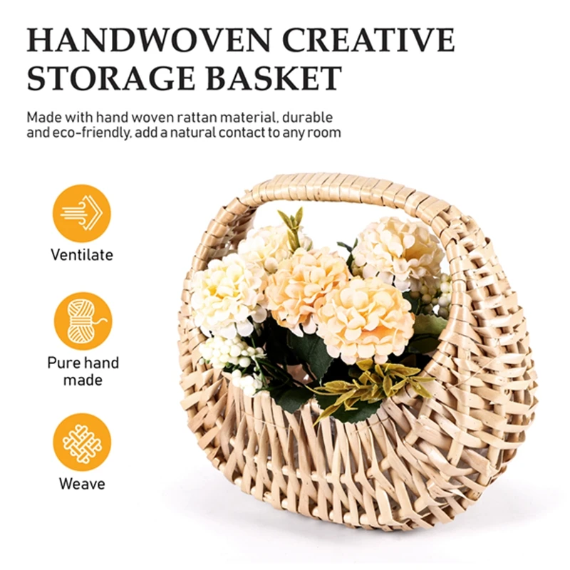 2 Pcs Hand-Held Flower Arrangement Basket Hand-Woven Creative Flower Pot Storage Basket Flower Girl Basket Home Decor image 2