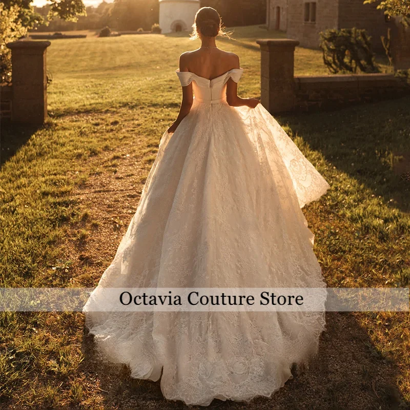 Exquisite Lace Wedding Dresses for Woman Customized Off The Shoulder V Neck Sweep Train Arabian Bridal Gown Vestidos De Novia