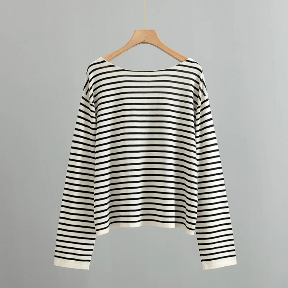 2023 New Mulberry Silk Striped Long-sleeved Sweater