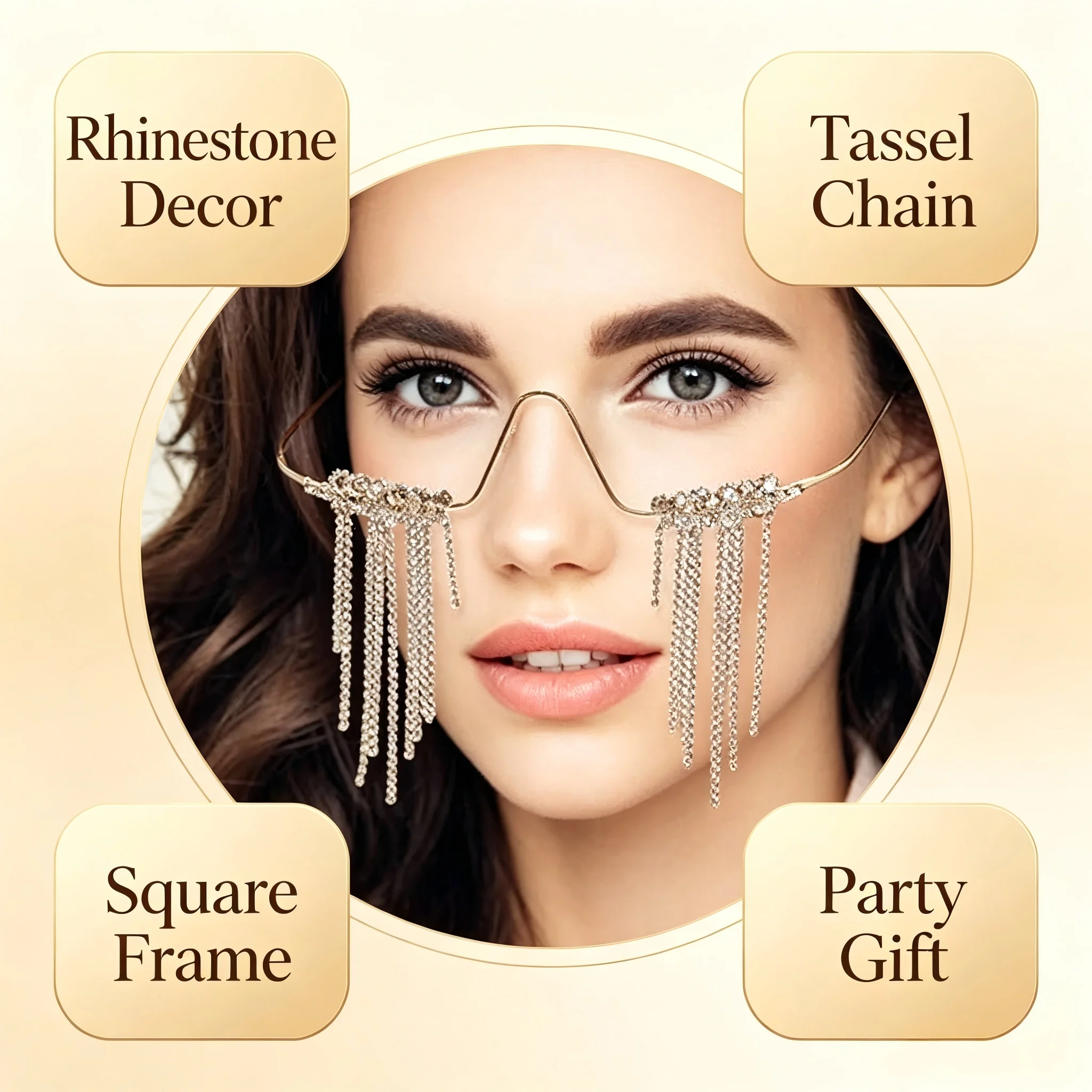 Fashion Square Eyeglass Frames For Women Luxury Bling Rhinestone Stone Tassel Shiny Elegant Party Decor Eyewear Gifts