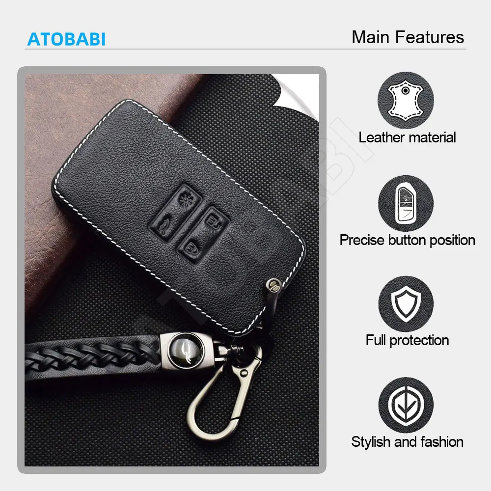 Leather Car Key Cover For Dacia Duster Sandero Stepway Renault Scenic Kadjar Captur Talisman Koleos Smart Remote Fobs Cases Bag