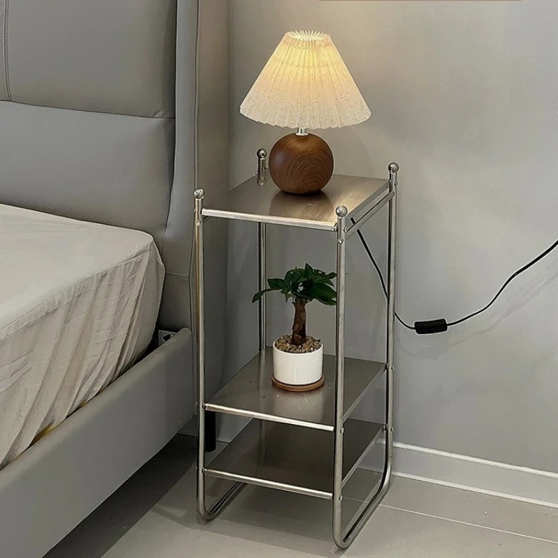 Powder-Coated Steel Bedside Table -Retro Industrial Storage Cabinet with Open Shelf Space Efficient Design for Studio Apartments