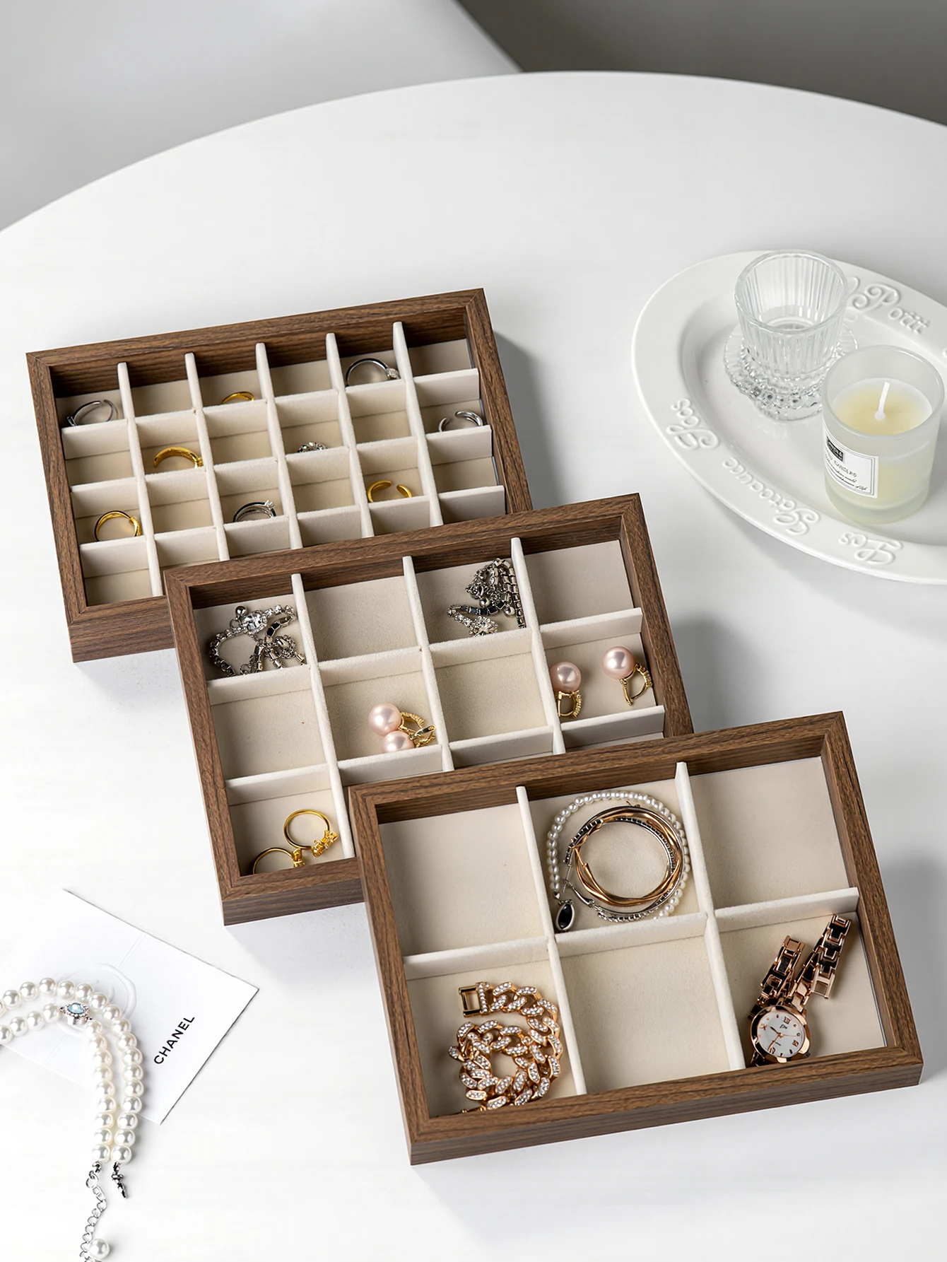 1pc Jewelry Organizer Tray, Stackable Earring Storage Trays for Dresser and Drawer, 6/12/24 Slots for Rings, Earrings