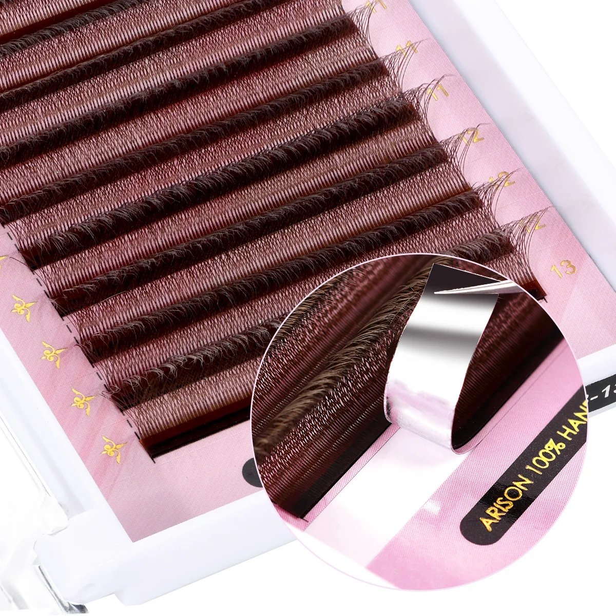 أريسون براون 4D واط رمش تمديد الطبيعية الفردية فو المنك جلدة أعلى جودة W4D حجم مسبق الصنع مروحة العين لاش لصالون