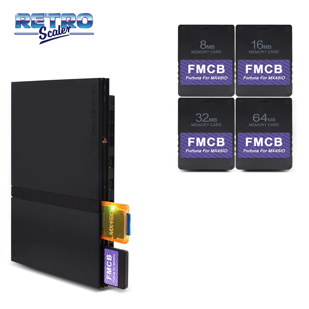محول RetroScaler لوحدة التحكم بلاي ستيشن 2 ، V1.966 FMCB و Fortuna FMCB OPL 1.2.0 ، MX4SIO SIO2SD ، بطاقة TF و SD