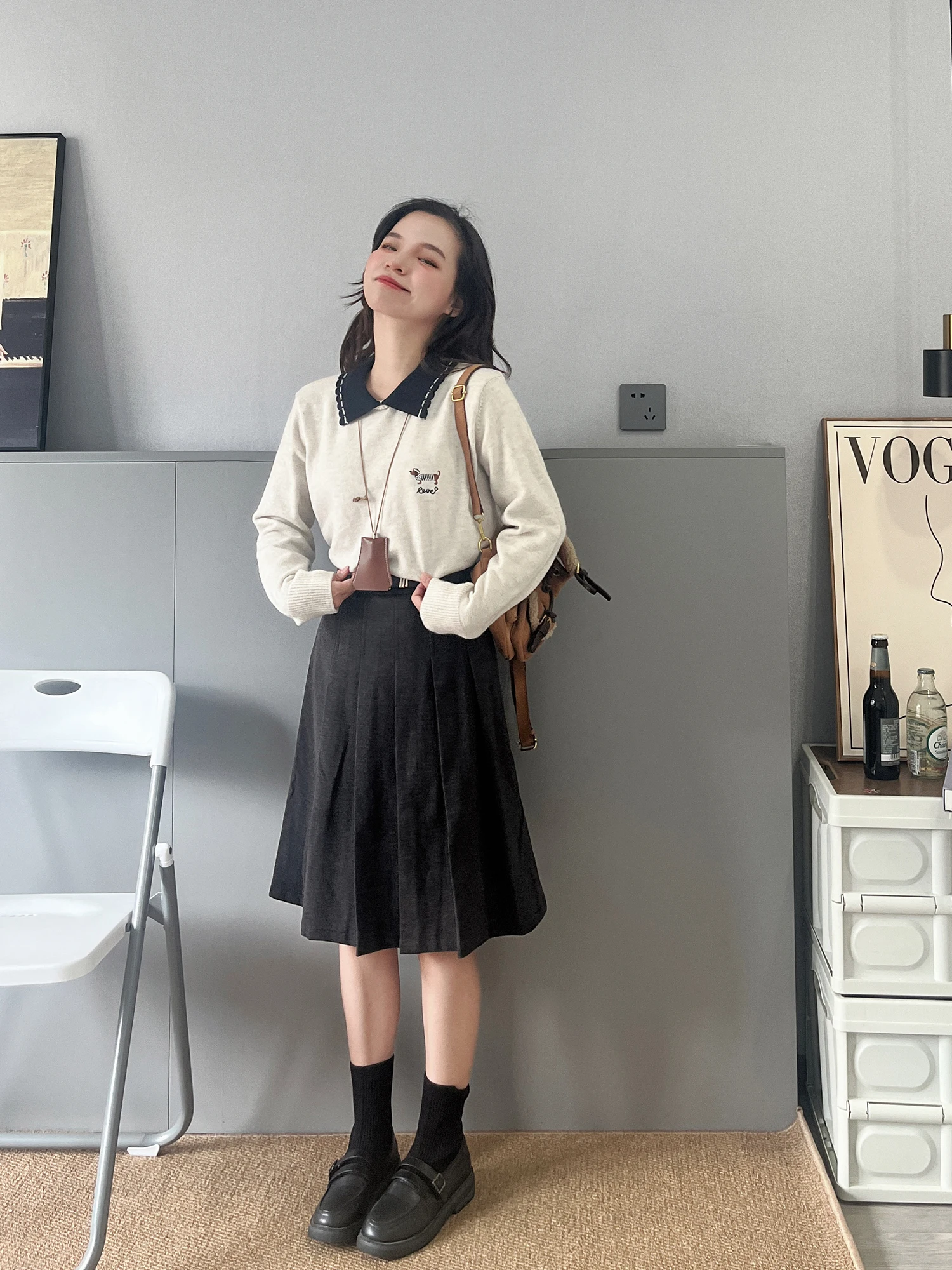 

Свободный вязаный длинный свитер для женщин, модель Sumui50, осенне-зимний, с высокой талией, в стиле колор-блок, повседневный, в стиле колледж.