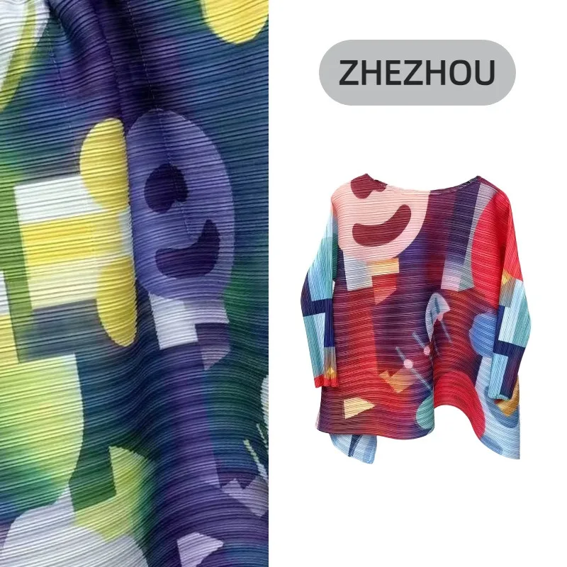 

Miyake Pleated Skirt Suit 2026 Spring New Wind Print Series Suit Loose Colorful Ageing Thin T-shirt Pleats Clothing 2-piece Set