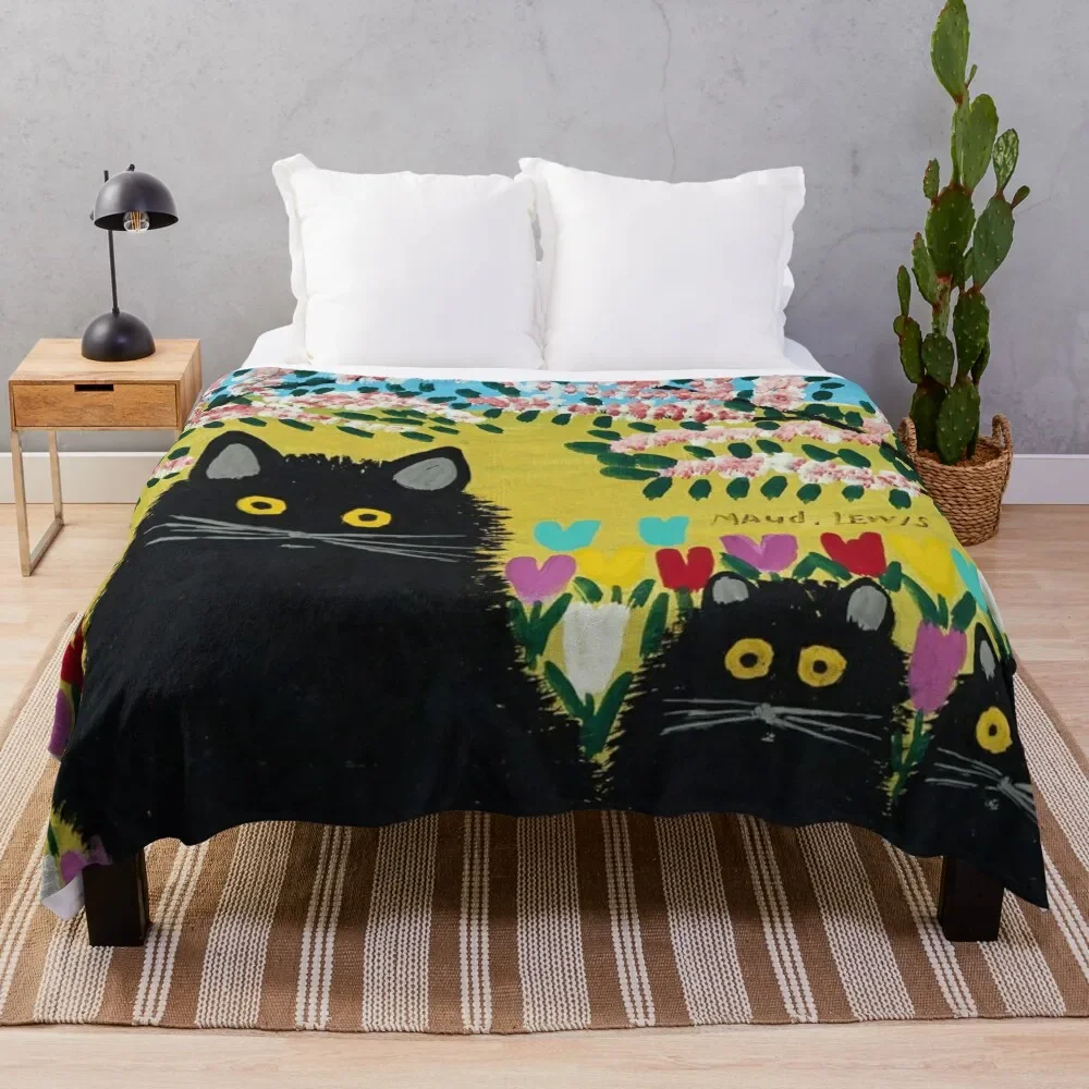 

Three Black Cats - Maud Lewis Throw Blanket Sofas Soft Big Cute For Decorative Sofa Weighted Blankets