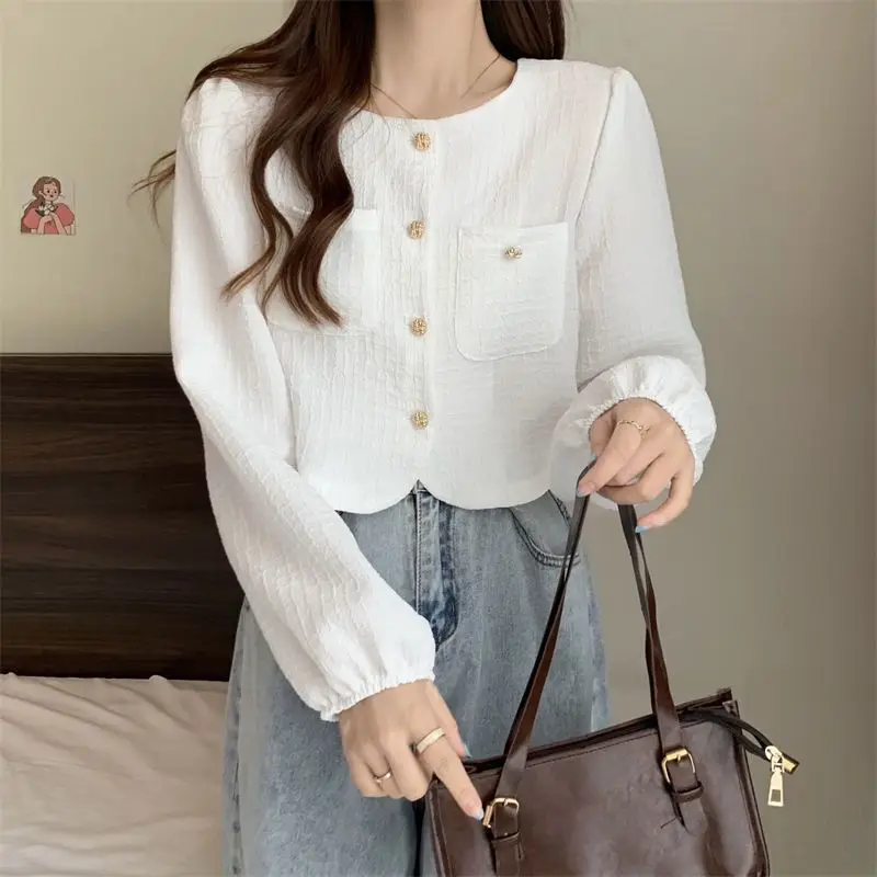 Autumn Women Trendy Chic Sweet Pockets Design Button Up Shirt Casual Kawaii Loose Blouse Solid Long Sleeve Tops Elegante Blusas