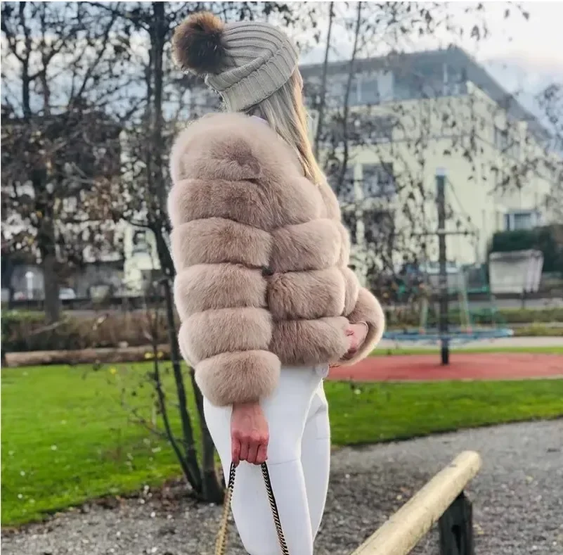 Elegant Faux Mink Fur Short Coat Women O-neck Crop Long Sleeve Artificial Fox Fluffy Lady Jacket 2024 Winter Female Outwears