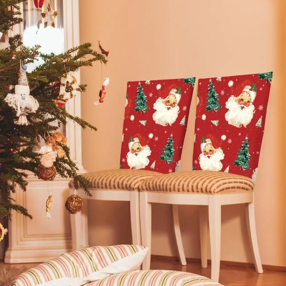 Snowman Christmas Chair Cover Elf Pattern Santa Claus Pattern Chair Back Cover Quick Easy Use Washable Xmas Seat Slipcover
